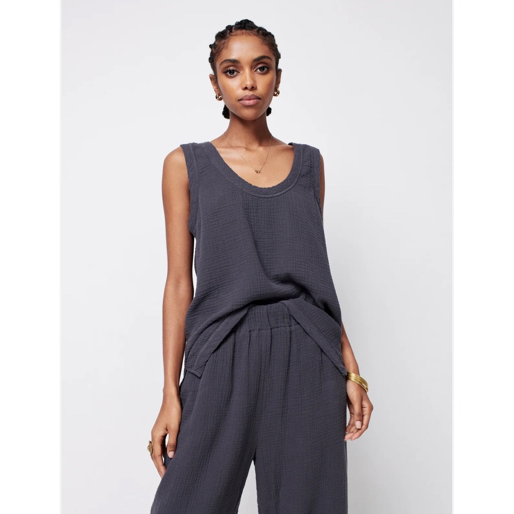 Faherty Women's Gray Gauze V-Neck Sleeveless Tunic Top Size S Organic‎ Cotton